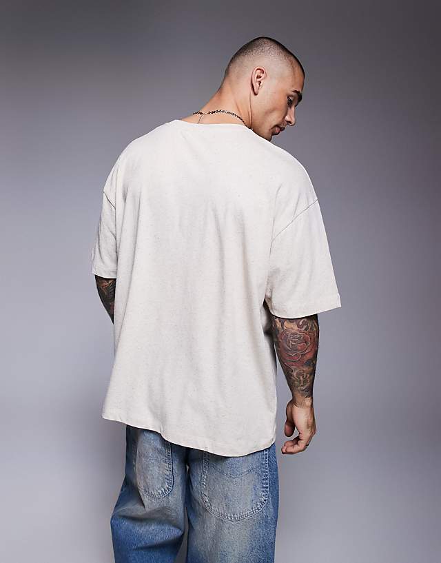 Asos ASOS DESIGN Oversized Linen Blend T-shirt With Text Graphic In Cream