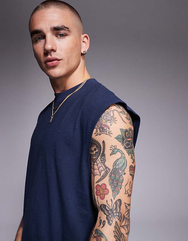 Asos ASOS DESIGN Oversized Linen Blend Tank In Navy