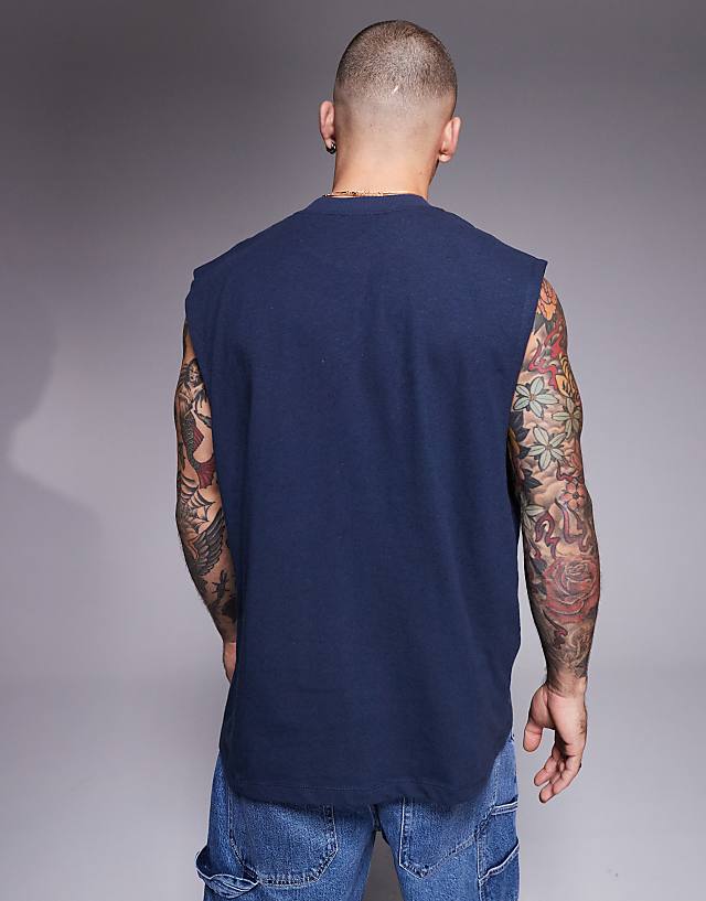 Asos ASOS DESIGN Oversized Linen Blend Tank In Navy