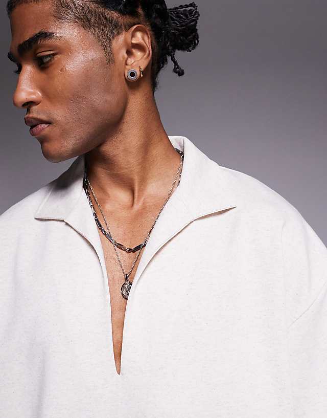 Asos ASOS DESIGN Oversized Linen Look Rib Polo In Beige