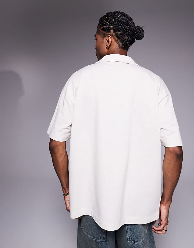 Asos ASOS DESIGN Oversized Linen Look Rib Polo In Beige