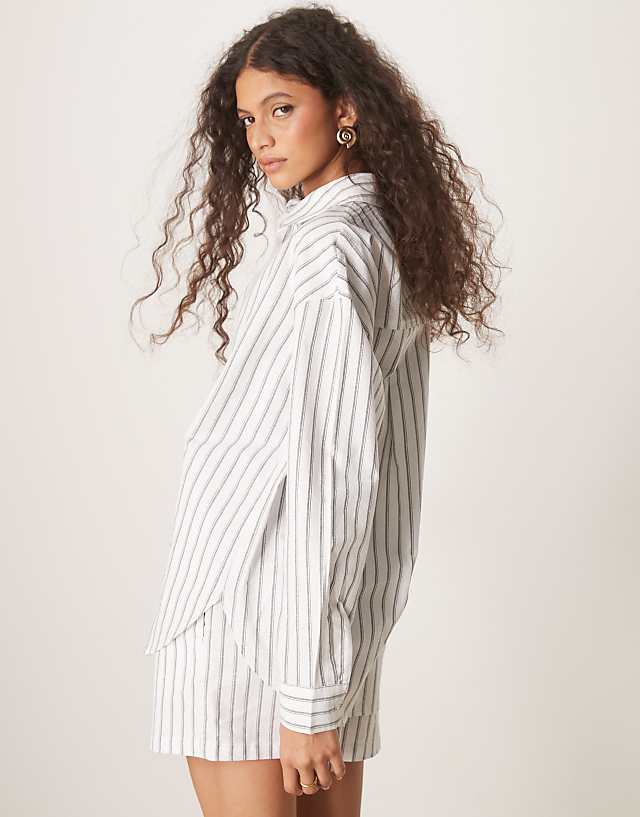 Asos ASOS DESIGN Oversized Linen Look Shirt Co-ord In Black Stripe