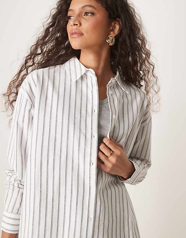 Asos ASOS DESIGN Oversized Linen Look Shirt Co-ord In Black Stripe