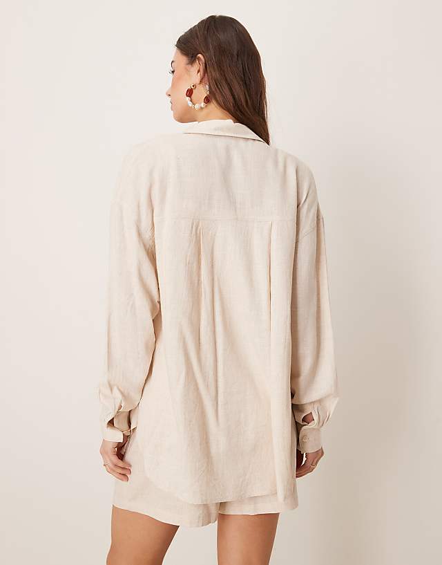 Asos ASOS DESIGN Oversized Linen Look Shirt Co-ord In Natural