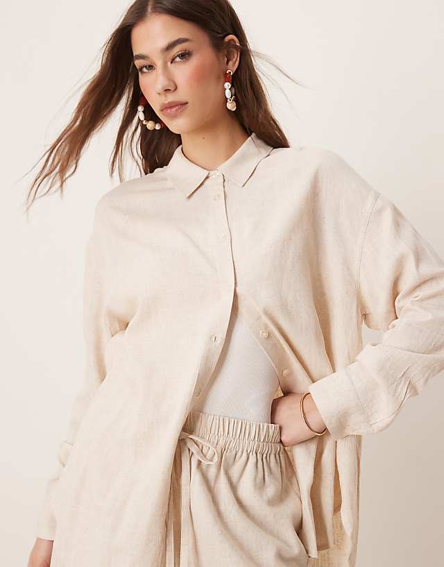 Asos ASOS DESIGN Oversized Linen Look Shirt Co-ord In Natural