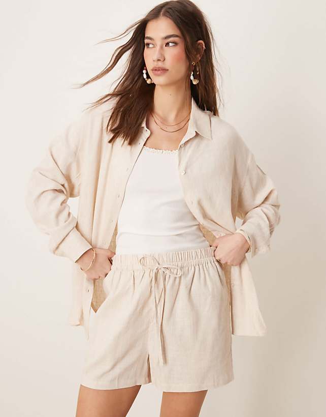 asos ASOS DESIGN oversized linen look shirt co-ord in natural
