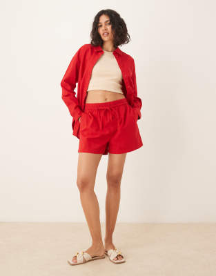 Asos ASOS DESIGN Oversized Linen Look Shirt & Shorts Co-ord In Red