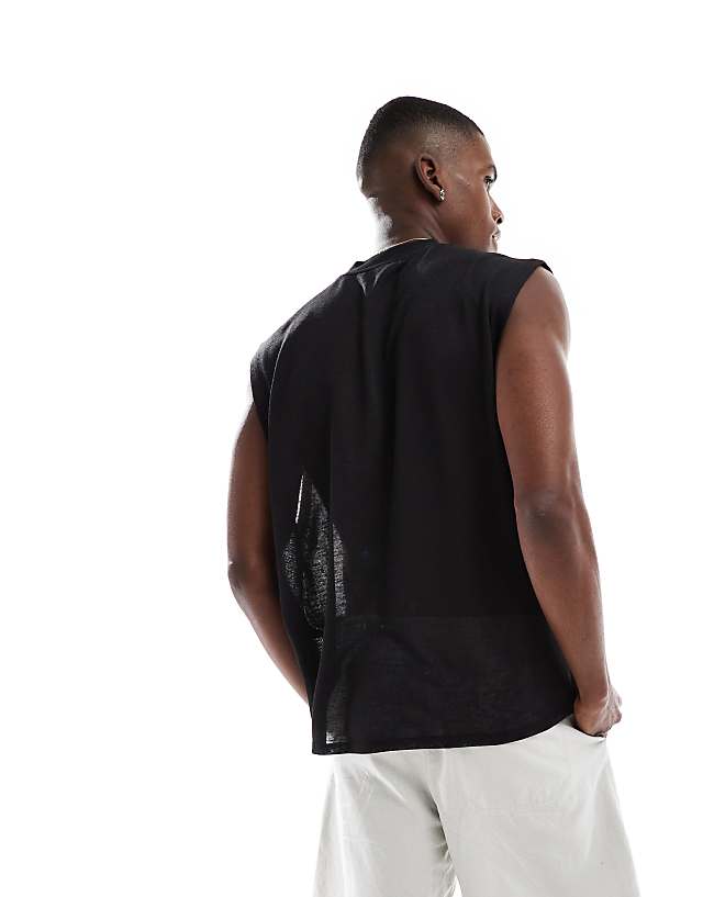 Asos ASOS DESIGN Oversized Linen Look Tank In Black