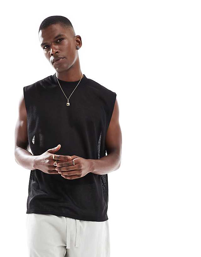 asos ASOS DESIGN oversized linen look tank in black