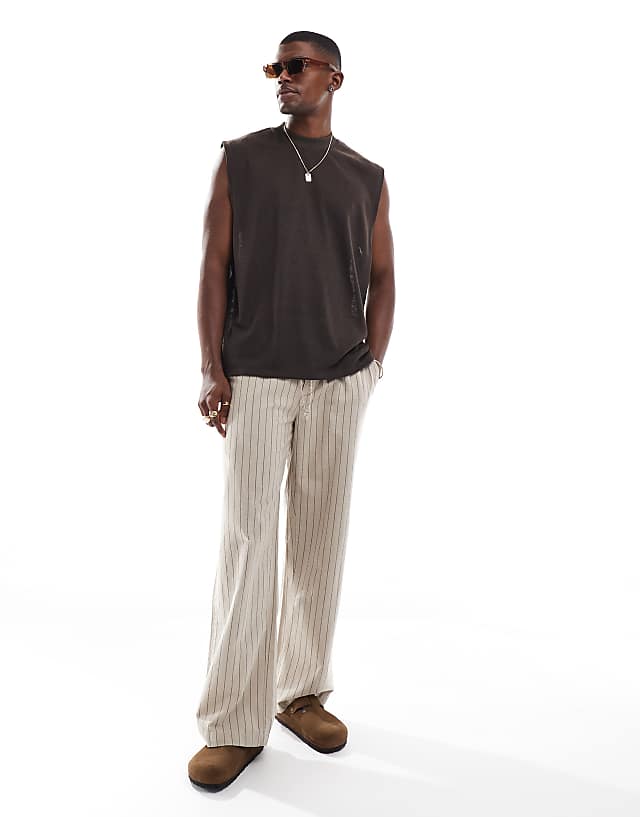 Asos ASOS DESIGN Oversized Linen Look Tank In Dark Brown