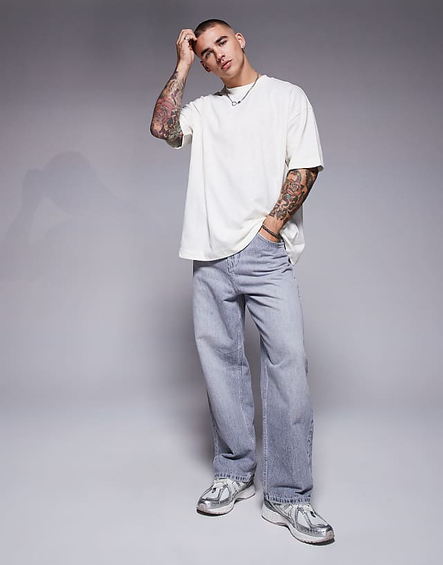 Asos ASOS DESIGN Oversized Linen Mix T-shirt In Cream