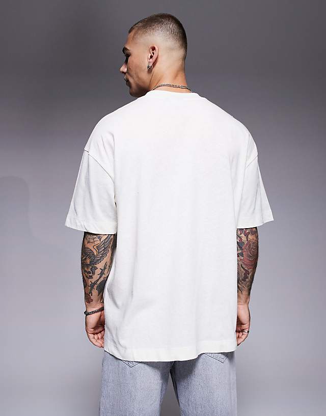 Asos ASOS DESIGN Oversized Linen Mix T-shirt In Cream