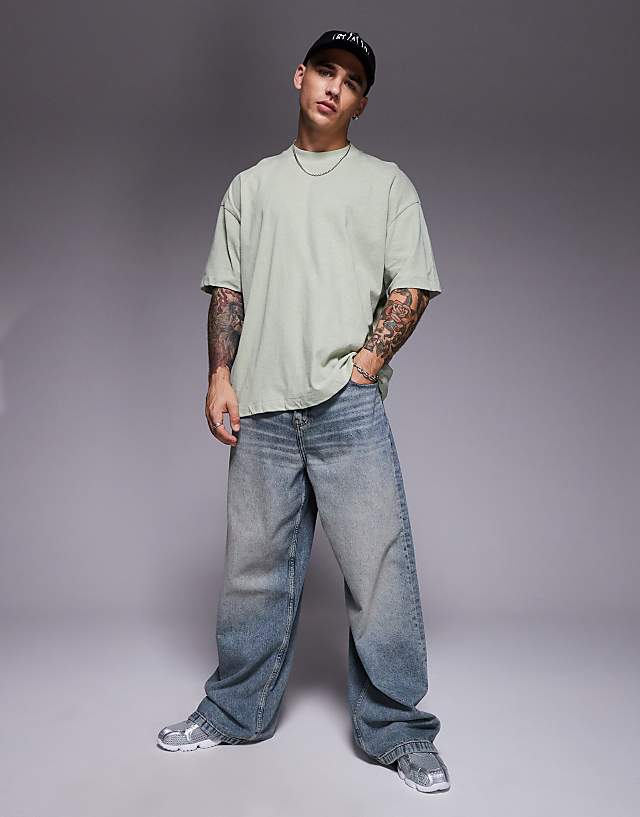 Asos ASOS DESIGN Oversized Linen Mix T-shirt In Sage