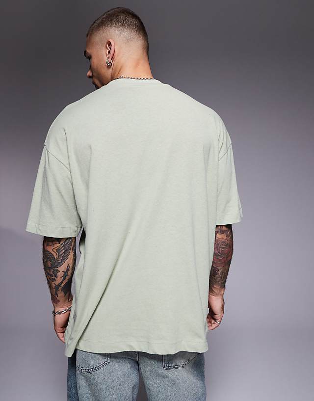 Asos ASOS DESIGN Oversized Linen Mix T-shirt In Sage