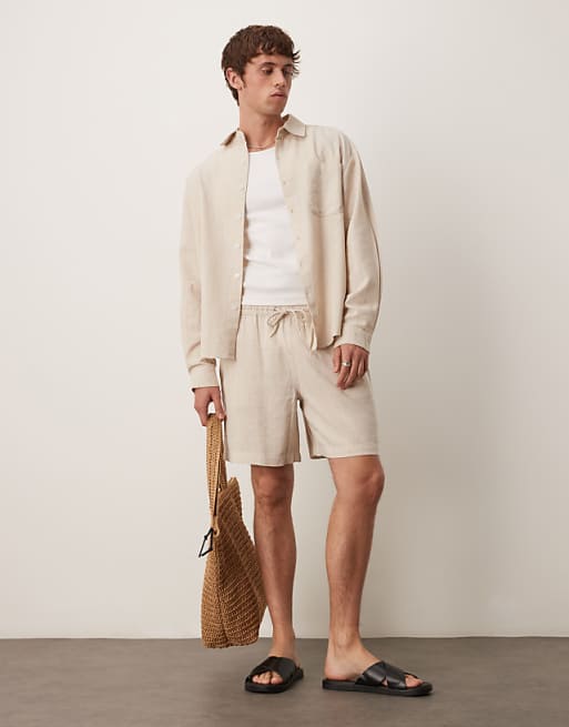 Asos ASOS DESIGN Oversized Long Sleeved Linen Look Shirt In Sand