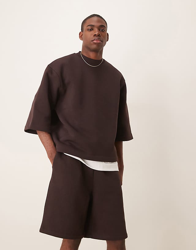 asos ASOS DESIGN oversized longer length short in brown