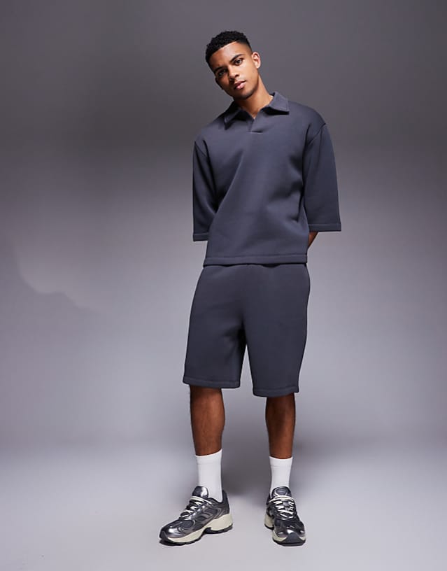 asos ASOS DESIGN oversized longer length short in charcoal