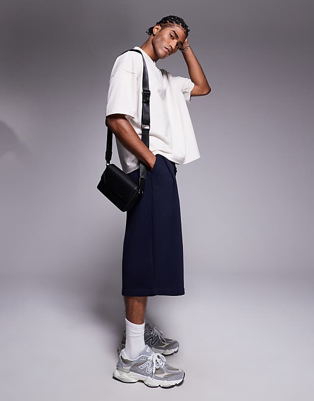 asos ASOS DESIGN oversized longer length short in navy