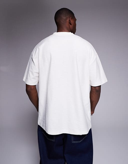 Asos ASOS DESIGN Oversized Notch Neck Linen Look T-shirt In Cream