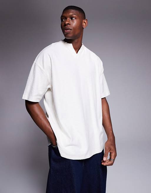asos ASOS DESIGN oversized notch neck linen look t-shirt in cream