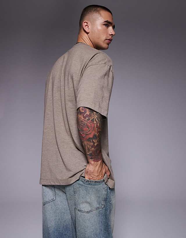 Asos ASOS DESIGN Oversized Overdyed Marl T-shirt In Beige