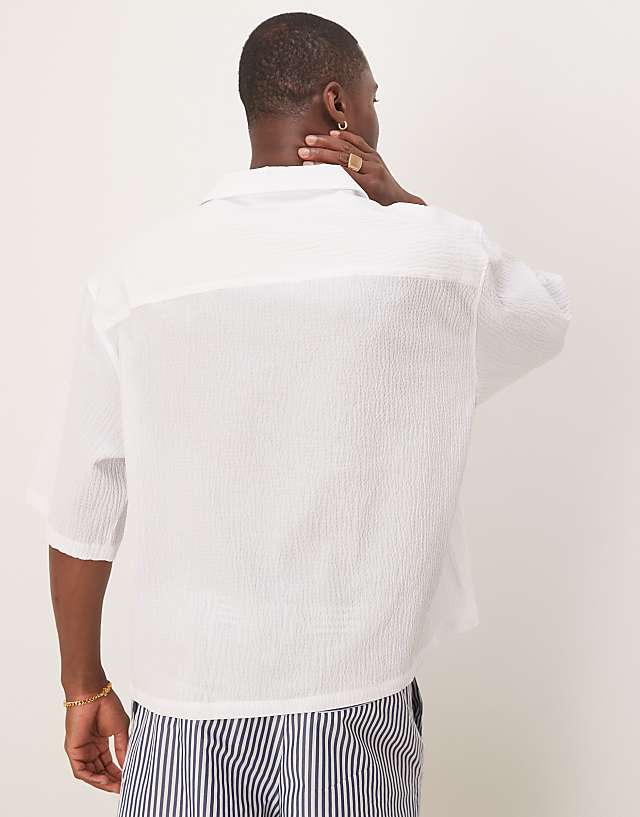Asos ASOS DESIGN Oversized Overhead Half Sleeve Seersucker Shirt In White