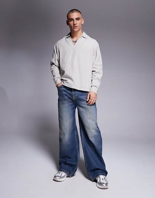 Asos ASOS DESIGN Oversized Overhead Poplin Shirt In Light Grey