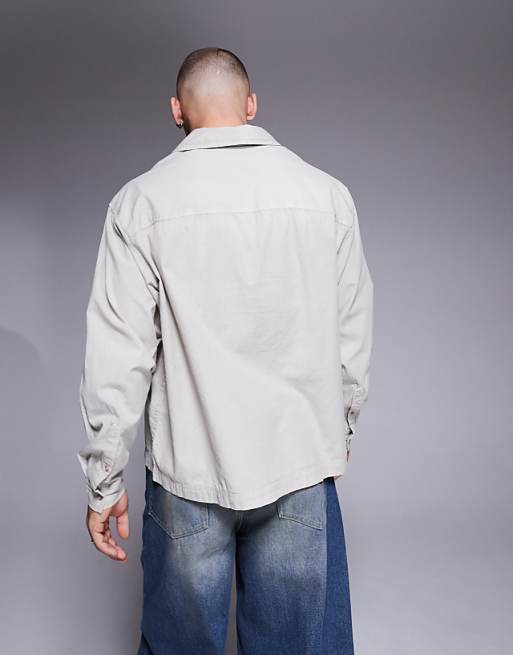 Asos ASOS DESIGN Oversized Overhead Poplin Shirt In Light Grey