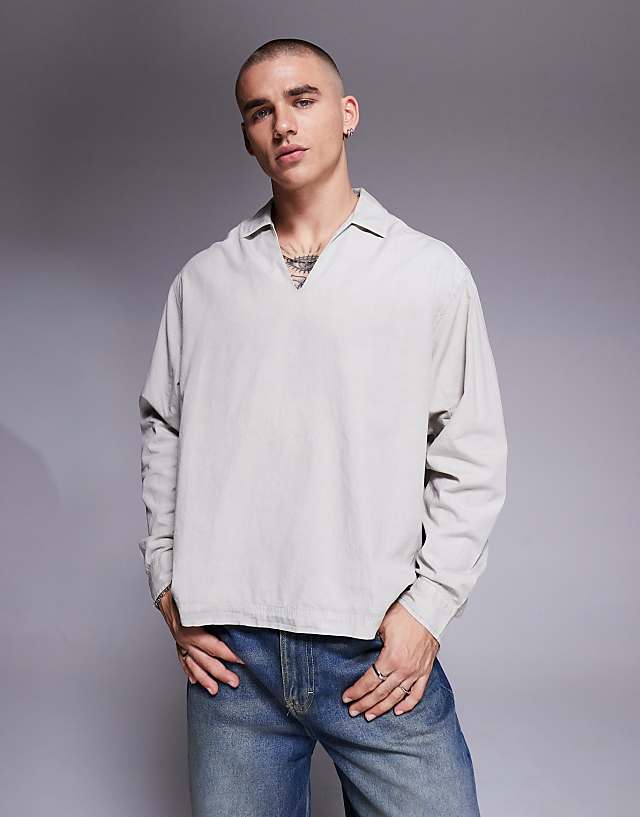 Asos ASOS DESIGN Oversized Overhead Poplin Shirt In Light Grey