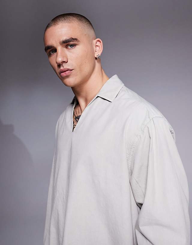 asos ASOS DESIGN oversized overhead poplin shirt in light grey