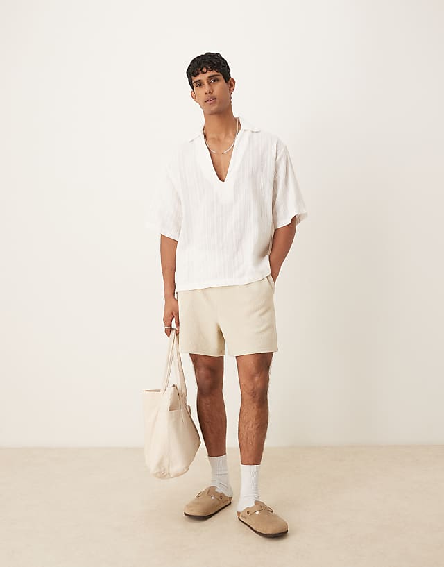 Asos ASOS DESIGN Oversized Overhead Shirt In Light White Texture