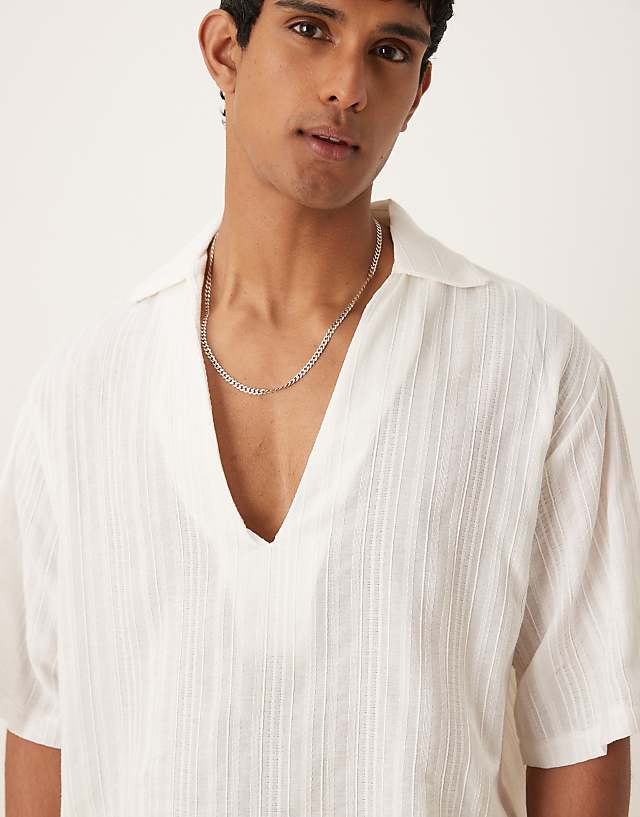 Asos ASOS DESIGN Oversized Overhead Shirt In Light White Texture