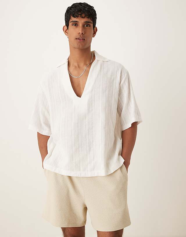 asos ASOS DESIGN oversized overhead shirt in light white texture