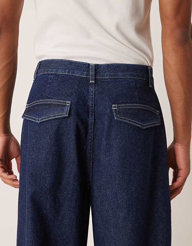Asos ASOS DESIGN Oversized Parachute Jeans With Drawstring And Contrast Stitch In Raw Wash