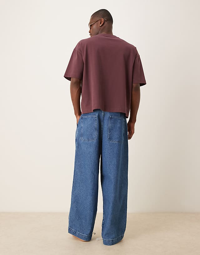 Asos ASOS DESIGN Oversized Parachute Jeans With In Mid Wash Blue