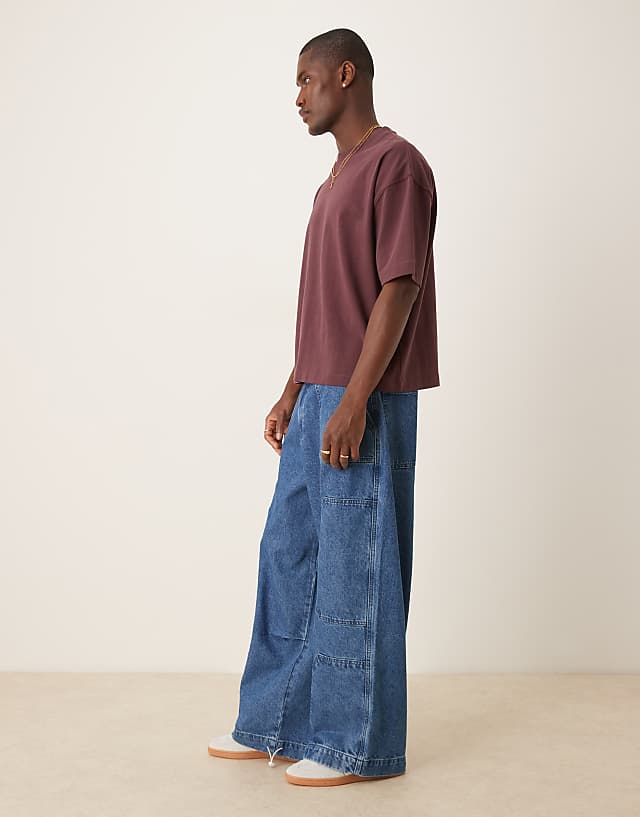 Asos ASOS DESIGN Oversized Parachute Jeans With In Mid Wash Blue