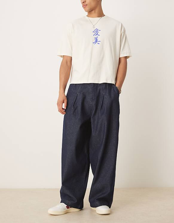 asos ASOS DESIGN oversized parachute jeans with pleat detail in raw wash