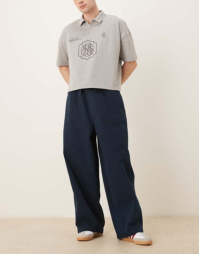 asos ASOS DESIGN oversized parachute trouser with drawstring in navy