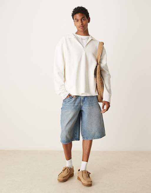 Asos ASOS DESIGN Oversized Polo With Raw Hem In White