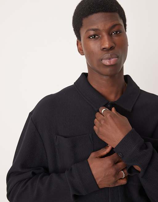 Asos ASOS DESIGN Oversized Ribbed Jersey Harrington Jacket In Black
