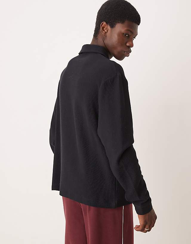 Asos ASOS DESIGN Oversized Ribbed Jersey Harrington Jacket In Black