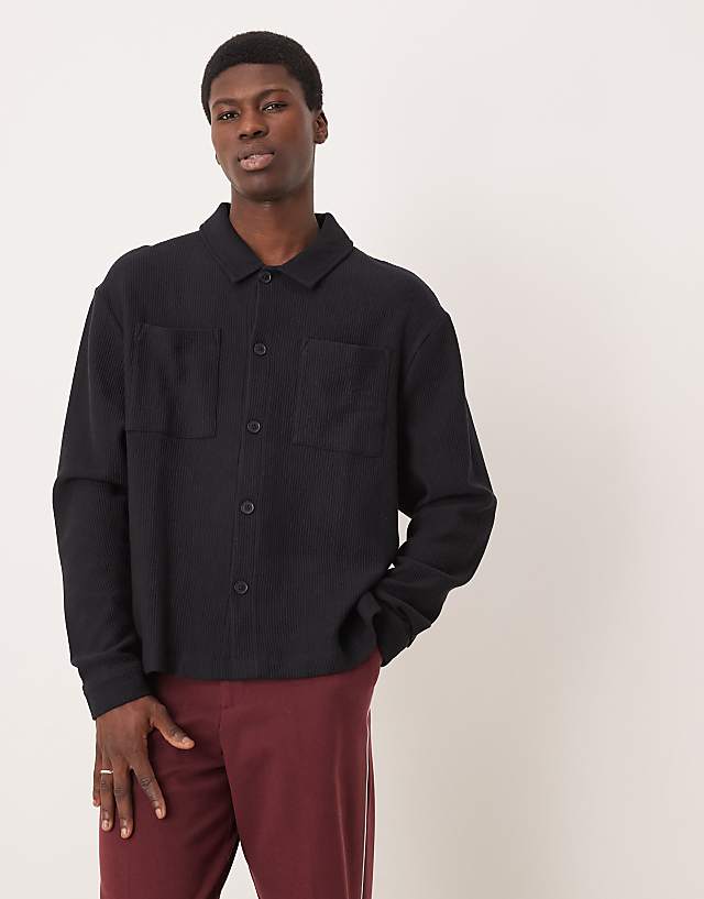 asos ASOS DESIGN oversized ribbed jersey harrington jacket in black