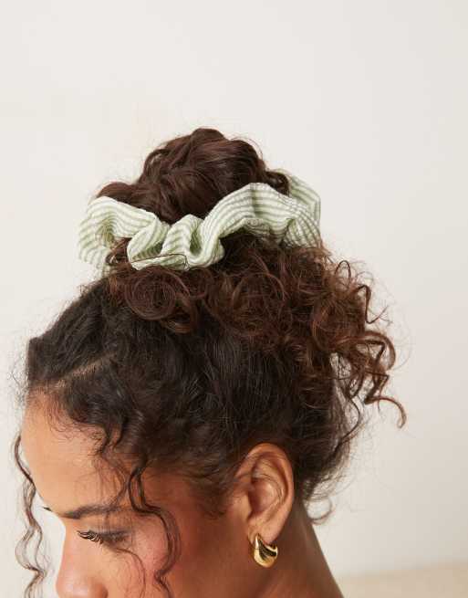 Asos ASOS DESIGN Oversized Scrunchie With Stripes In Green