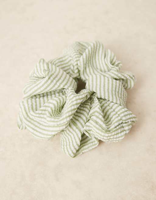 asos ASOS DESIGN oversized scrunchie with stripes in green