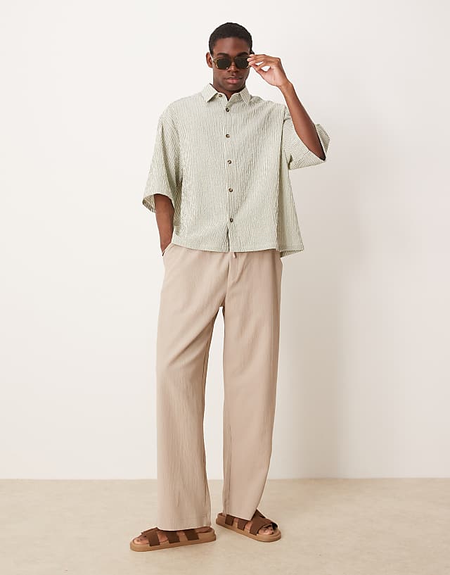Asos ASOS DESIGN Oversized Seersucker Shirt In Green