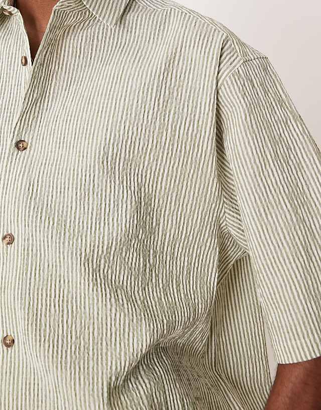 Asos ASOS DESIGN Oversized Seersucker Shirt In Green