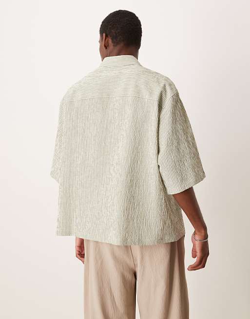 Asos ASOS DESIGN Oversized Seersucker Shirt In Green