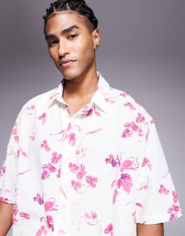 Asos ASOS DESIGN Oversized Shirt With Floral Print In White