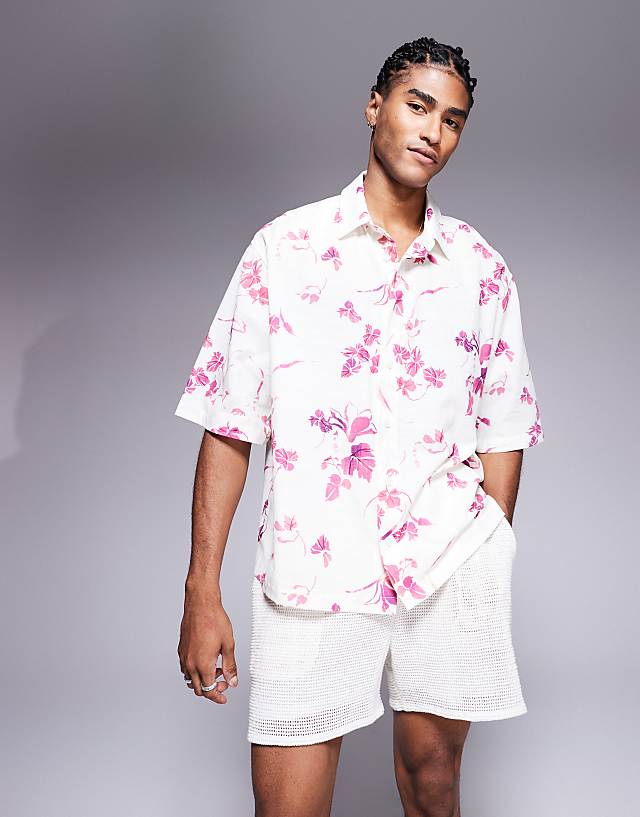 asos ASOS DESIGN oversized shirt with floral print in white