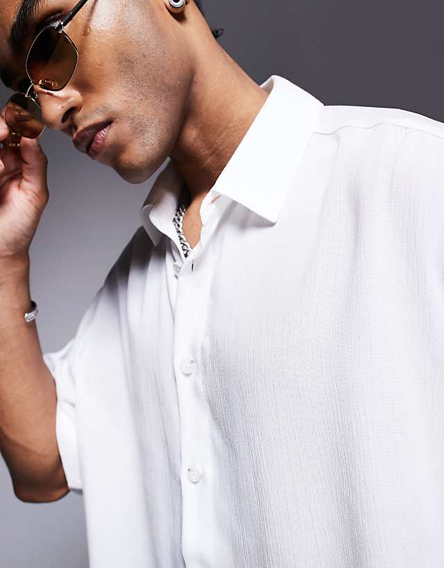 Asos ASOS DESIGN Oversized Short Sleeve Sheer Shirt In White